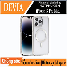 Ốp lưng chống sốc viền crom cho iPhone 14 Pro Max (6.7 inch) hỗ trợ sạc Maqsafe hiệu DEVIA Glimmer Series (mặt lưng trong suốt, gờ bảo vệ Camera) - hàng nhập khẩu