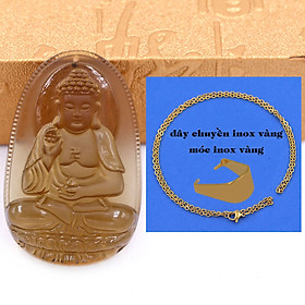 Mặt Phật A di đà đá obsidian 5 cm (size XL) kèm móc và dây chuyền inox vàng, Mặt Phật bản mệnh