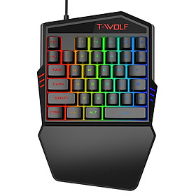 Bàn phím chơi game một tay có dây T-WOLF T17 35 Phím Đèn nền RGB đầy màu sắc thiết kế tiện dụng