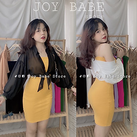 Đầm body nữ hai dây sexy JOY BABE  mix áo khoác sơ mi mong manh, thun ôm đẹp hack dáng, đầm thời trang sọc DAM 5