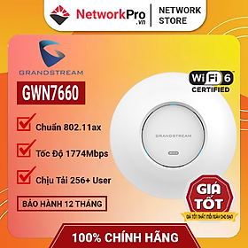 Mua Bộ Phát WiFi Grandstream GWN7660 (Hàng Chính Hãng) - Hỗ Trợ 256 User  Chuẩn AX 1774Mbps (Không Kèm Nguồn)