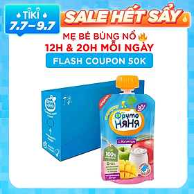Thùng 12 Gói Trái cây nghiền vị táo, xoài cùng sữa chua Fruto Nyanya 90g