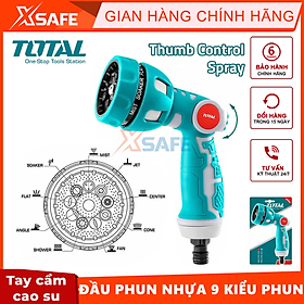 Đầu phun nước 9 kiểu phun TOTAL THWSG6091 phun sương, làm ướt, phẳng, thẳng đứng, hoa sen, hình nón, quạt, trung tâm,