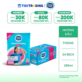 Thùng 24 Bịch Sữa Dinh Dưỡng Dutch Lady Hương Dâu 24x180ml