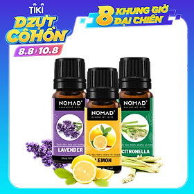 Combo 3 Tinh Dầu Nguyên Chất Nomad: Tinh Dầu Hoa Oải Hương (10ml) + Tinh Dầu Vỏ Chanh (10ml) + Tinh Dầu Sả Tươi(10ml)