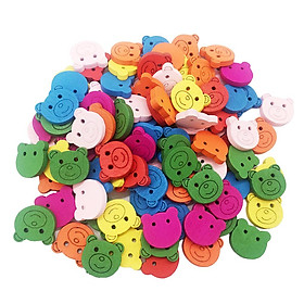 100pcs Mixed Coloer Cute Bear Shape Wooden Buttons, Decorative Wood Buttons for Crafting/Sewing/Scrapbooking