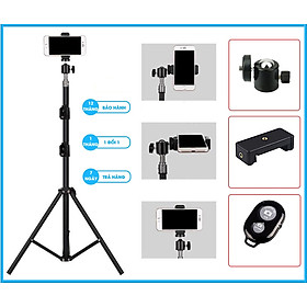 Chân đế điện thoại, máy ảnh dùng để livestream, chụp ảnh, quay tiktok, kiêm gắn đèn livestream , tặng kèm remote bluetooth Viniel JP14 - Hàng chính hãng + Tặng kèm túi đựng - 1.2 mét