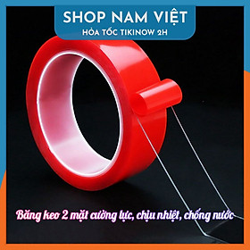 Băng Keo 2 Mặt Nano Đỏ Cường Lực Trong Suốt Siêu Dính, Chịu Nhiệt, Chống Nước