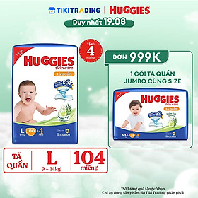 Tã quần Huggies Skin Care Mega Jumbo L100+4 miếng với tràm trà dịu da