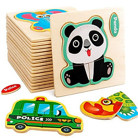 Tranh gỗ xếp hình 3D cao cấp cho bé học tiếng Anh mẫu mới chủ đề động vật và phương tiện giao thông – DC040