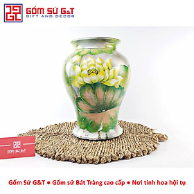 Lọ Hoa Gốm Bát Tràng Vuốt Tay Dáng Chân Đèn Vẽ Sen Chuồn Thủ Công – Bình Cắm Hoa Trang Trí Phòng Khách