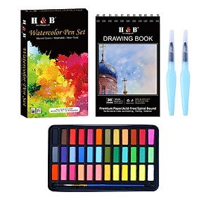 36 Watercolors Paint Set Kit with 1 * Brush Paintbrush/ 2 * Fountain Pen/ 1 * Pninting Book Art Supplies for Artists