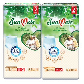 [Mẫu mới] Combo 2 Tã quần SunMate siêu khô thoáng G1 mới size L-14+2 miếng