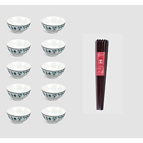 BỘ 10 BÁT CƠM BÁT SỨ CAO CẤP VÀ 10 ĐÔI ĐŨA ĐẸP ĐŨA SẠCH GỖ TRẮC