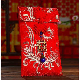 Lì xì vải gấm cao cấp bản dọc kết chữ hỷ ( 17.5 x 11cm )