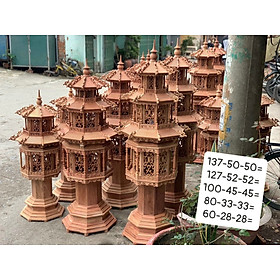Mua Cặp đèn thờ hình tháp dát vàng điểm cao cấp bằng gỗ hương kt cao 80×33×33cm