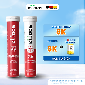 Combo Thực phẩm bảo vệ sức khỏe KUDOS IMMUNITY BOOST EXTRA STRENGTH + KUDOS DAILY VITAMINS PLUS BIOTIN & GINSENG (20 viên/ Tuýp)