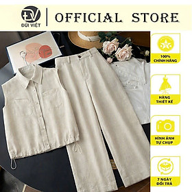 Set áo nữ cánh tiên mix quần suông ống rộng retro chất liệu Linen sợi tự nhiên cao cấp thoáng khí bv18