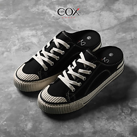 Giày Sục Đạp Gót Mules Vải Sneaker Unisex Tăng Chiều Cao 4cm DINCOX E10 Black