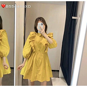 Đầm suông sơ mi babydoll phối bèo màu vàng dễ thương