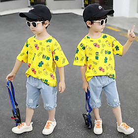 BT12Size80-120Đồ Bộ cho bé trai. Quần jean lửng + áo thun ngắn tayThời trang trẻ Em hàng quảng châu