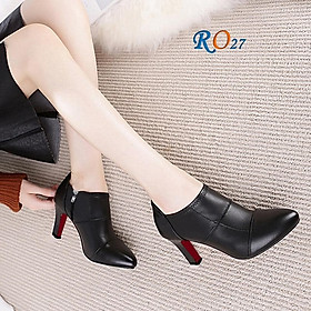 Giày boot bốt nữ cổ thấp 7 phân màu đen hàng hiệu rosata ro27 - Đen - 37