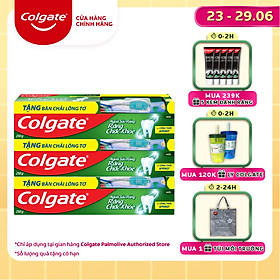 Bộ 3 kem đánh răng Colgate ngừa sâu răng răng chắc khỏe 225g/ tuýp tặng bàn chải lông tơ cao cấp Thái Lan