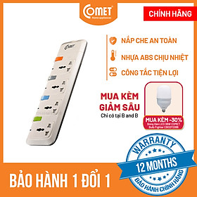 Ổ Cắm Điện Nối Dài Comet CESG2405 Có 4 Ổ 3 chấu Dây Dài 5m Có Công Tăng Riêng Biệt - Hàng Chính Hãng