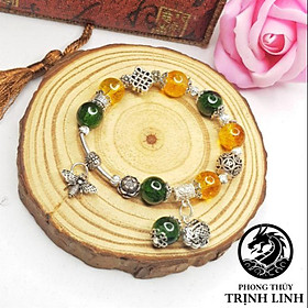 VÒNG TAY BẠC THIẾT KẾ XANH VÀNG KHÓA TRƯỜNG THỌ