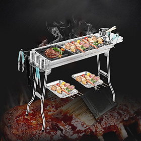 Mua Bếp nướng BBQ ngoài trời dã ngoại nướng than hoa inox có thể gấp gọn chân cao xếp kèm phụ kiện - Hàng chính hãng