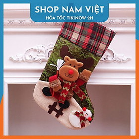 Vớ (Tất) Nhung Đỏ Thêu Chữ Merry Christmas Trang Trí Cây Thông Noel Giáng Sinh