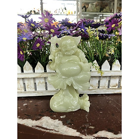 Tượng Phật Di Lặc đứng trên túi tiền phong thủy đá ngọc Onyx trang trí bàn làm việc - Cao 15cm