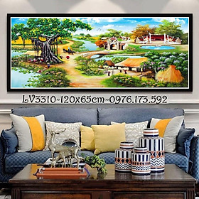 Mua Tranh thêu chữ thập Làng Quê Việt  LV3310-120x65cm