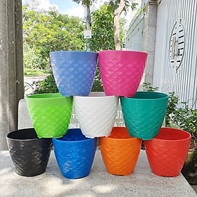 Bộ 5 chậu mắt lưới trồng hoa nhựa đẹp đủ màu size 18x15.5cm