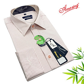 Áo sơ mi nam vải bamboo thương hiệu Amazing, kẻ sọc đứng form truyền thống, tay dài, vạt bầu