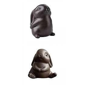 2x Rabbit Figurine Bunny Statue Sculpture Art Desktop Ornament for Bookcase Home Decor