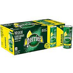1 thùng tương đương 10 lon Nước giải khát sản xuất từ nước khoáng Perrier hương chanh vàng 250ml