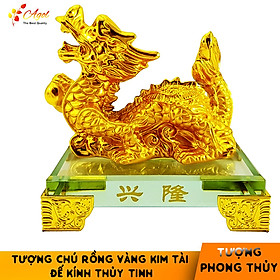 Tượng chú rồng vàng đế kính thủy tinh cao cấp - Tượng LONG ẤN KIM CHÂU