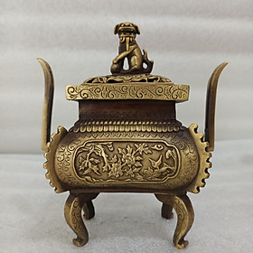 Mua  Miễn ship 100% Đỉnh Lư Đồng Xông Trầm Hương cao 18cm nắp nghê thân vuông họa tiết đẹp - Đồ đồng Nguyệt Ánh 0916756116