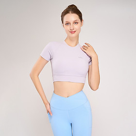 Áo Tập Yoga Gym Hibi Sports CR828 Kiểu Tay Ngắn Cổ Tròn Khoét Lưng, Kèm Mút Ngực - Tím - XL