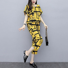 Tops Long Trousers Casual Outfits Set Summer Fashion Women Floral Printed Short Sleeve