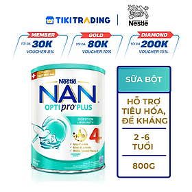 Sữa bột Nestlé NAN OPTIPRO PLUS 4 800g/lon với 5HMO Giúp tiêu hóa tốt + Tăng cường đề kháng - Bé 2-6 tuổi