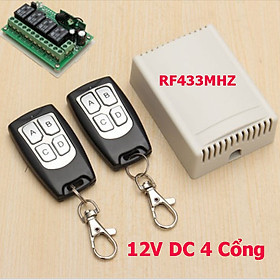 Công tắc điều khiển từ xa  12V DC 4 cổng (4 kênh) điều khiển 4 thiết bị độc lập (2 điều khiển)