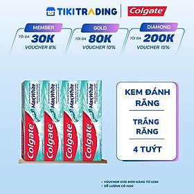 Bộ 4 Kem đánh răng Colgate MaxWhite tinh thể the mát, trắng răng trong 2 tuần