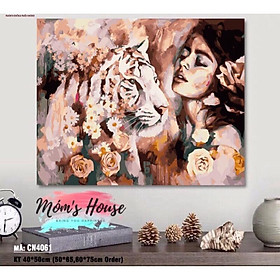 Mua TRANH TÔ MÀU SỐ HÓA   CHUẨN MÀU  CÔ GÁI VÀ CHÚ HỔ CN4061
