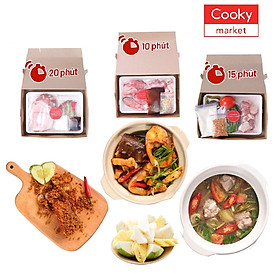 Combo Heo Thả Ga ( Canh sườn non nấu cải chua - Ba chỉ chiên sả ớt - Cá hú kho thịt ba rọi - Set trái cây)