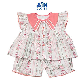 Bộ quần áo Ngắn bé gái họa tiết Kẻ Thỏ Hồng Cotton - AICDBGWANDAL - AIN Closet