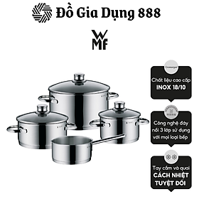 Bộ Nồi Đáy Từ WMF Saphir 4 Món Cookware Set Đáy 3 Lớp Nguyên Khối Dùng Cho Mọi Loại Bếp Size 24,20,16,16cm - 0725116380