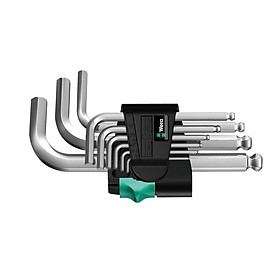 Bộ lục giác bi ngắn (màu trắng) 950/9 Hex-Plus 3 L-key set, metric, chrome-plated Wera 05133163001