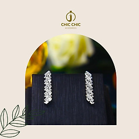Bông Tai Nữ Bạc Bạc Dáng Dài Đính Đá Zircon Siêu Lấp Lánh | Bông tai Chic Chic A73